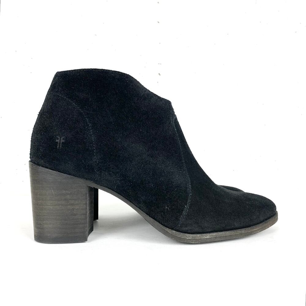 Frye Womens Nora Zip Short Booties Black Suede Ankle Side Zip Closure Size 7.5